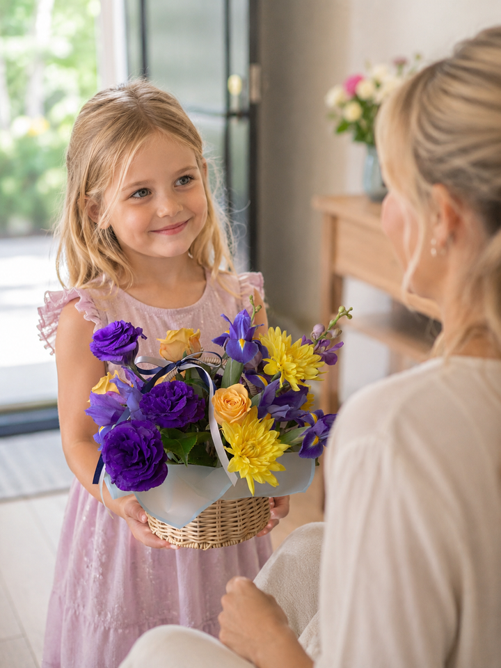 Golden Lavender Basket | Purple & Yellow Flower Basket Melbourne