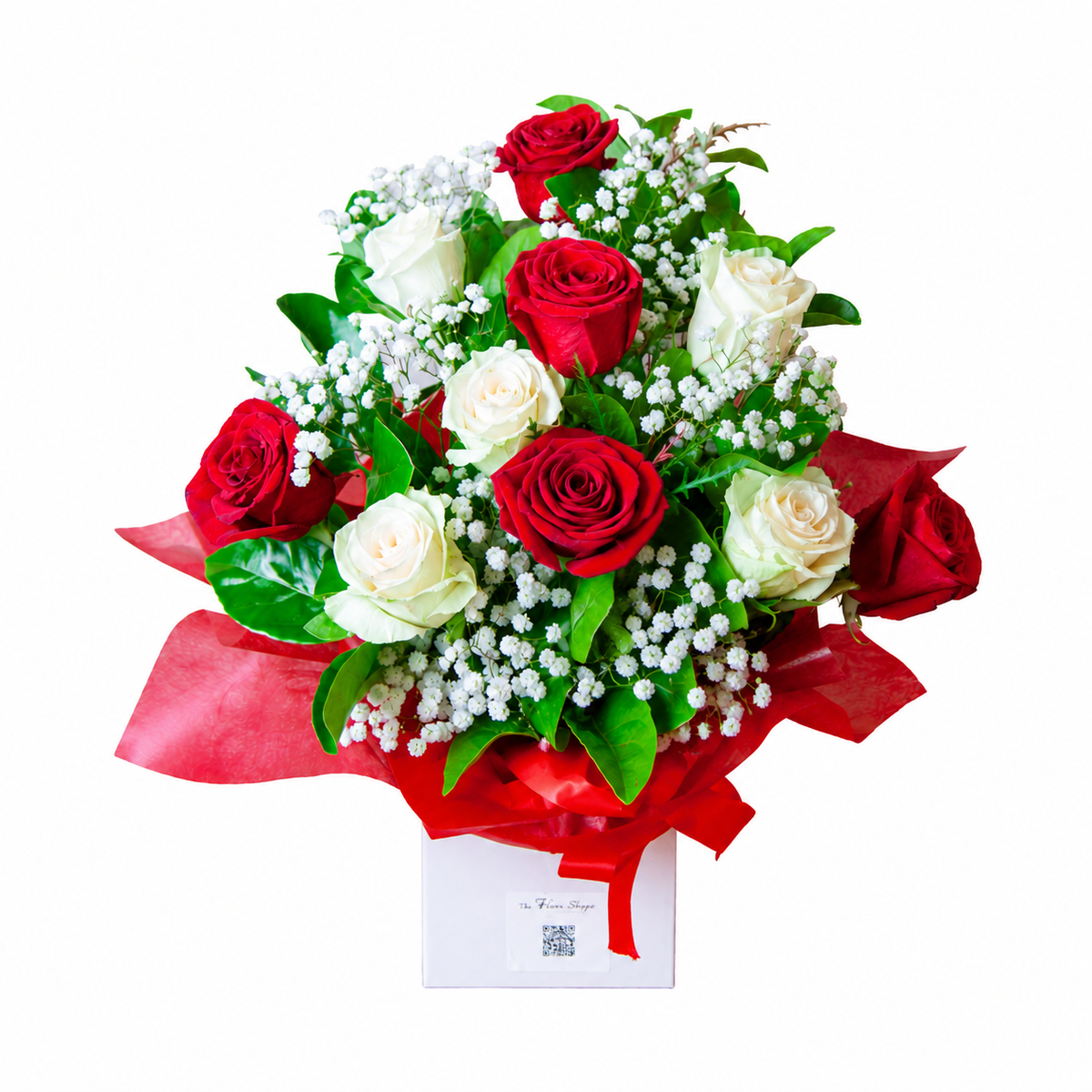 Sweet Kisses |10 Red & White Roses Box Arrangement Melbourne