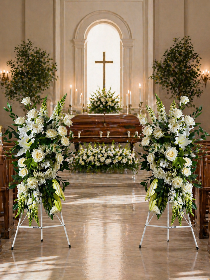 Classic White Standing Spray | Same Day Funeral Flowers Melbourne