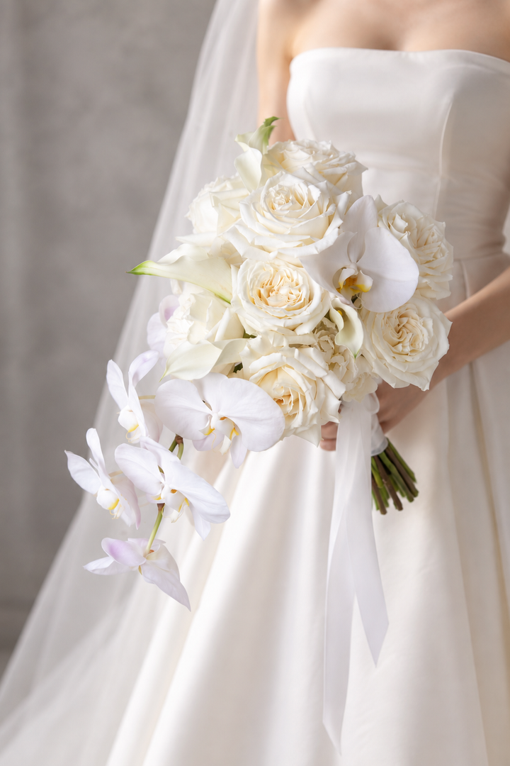Pure White Cascade Bridal Bouquet Classic | Wedding Flowers