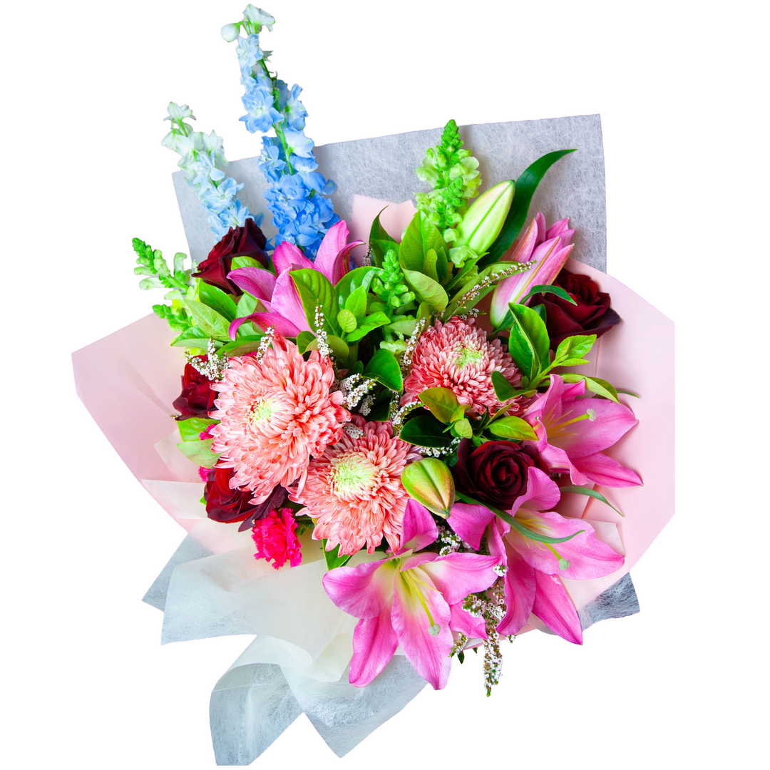 Cranberry Kiss Vibrant Pink & Red Flower Bouquet by the flori Shoppe