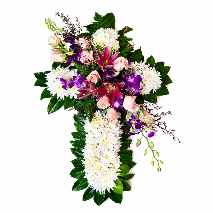 Heavenly Grace Cross – Pink Lily & Rose Funeral Tribute Melbourne Delivery