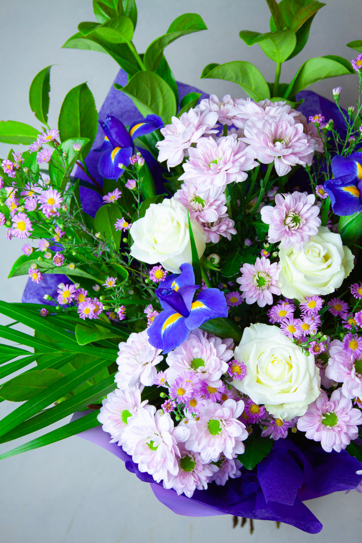 Lavender Breeze Rose Iris Daisy Bouquet | Purple & White Flower Delivery Melbourne