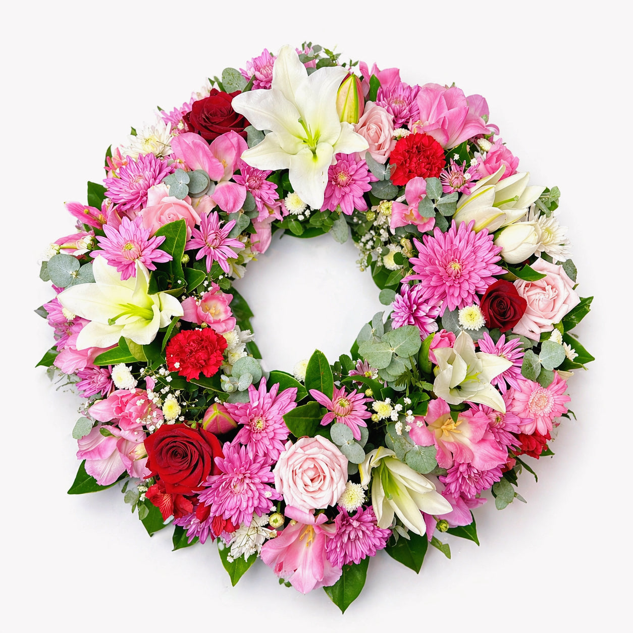 Forever Loved – Pink & White Sympathy Wreath | Funeral Flowers Melbourne