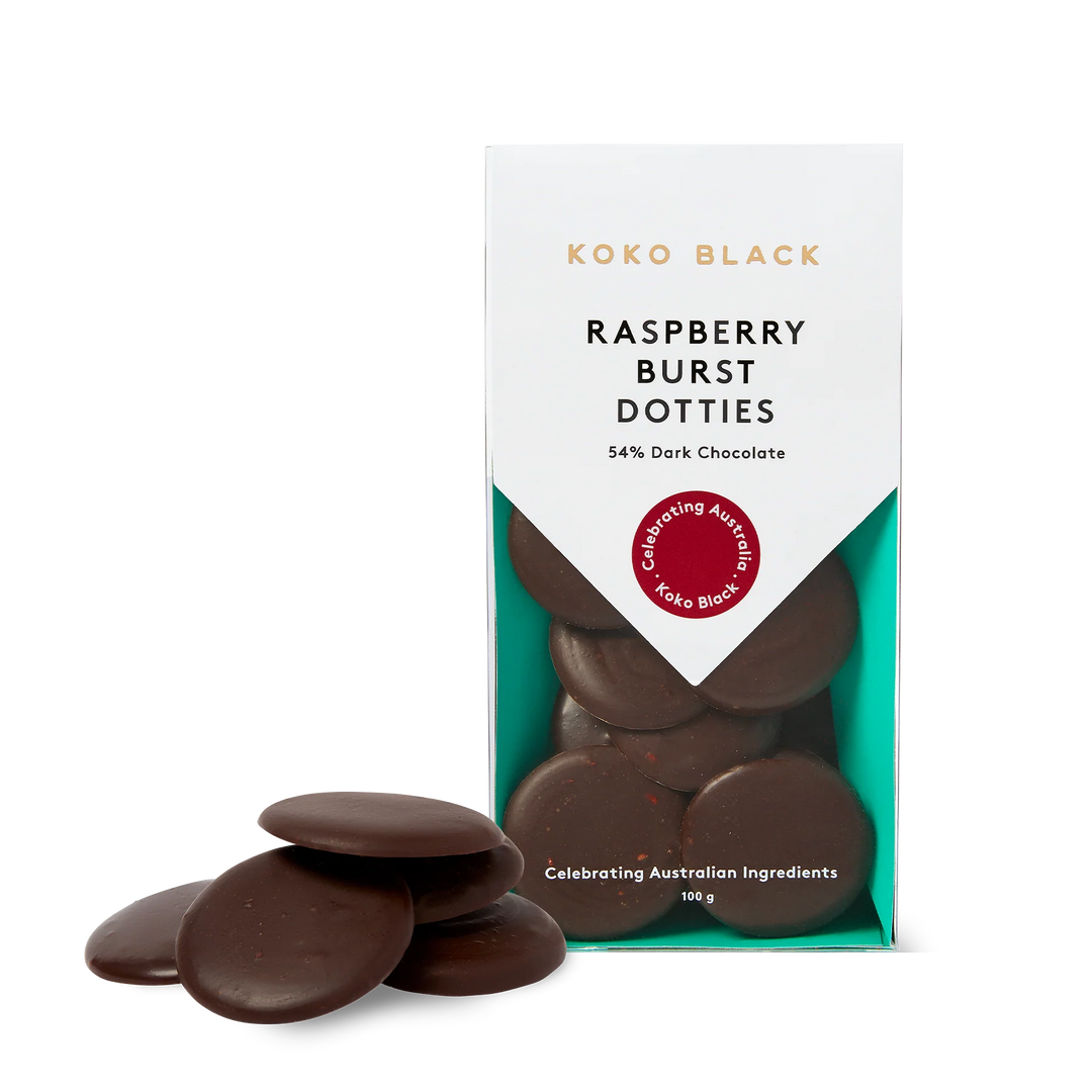Raspberry Burst Dotties 100g｜Koko Black Chocolate