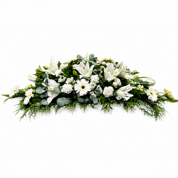 White Lilies, Gerberas &amp; Carnations Casket Spray