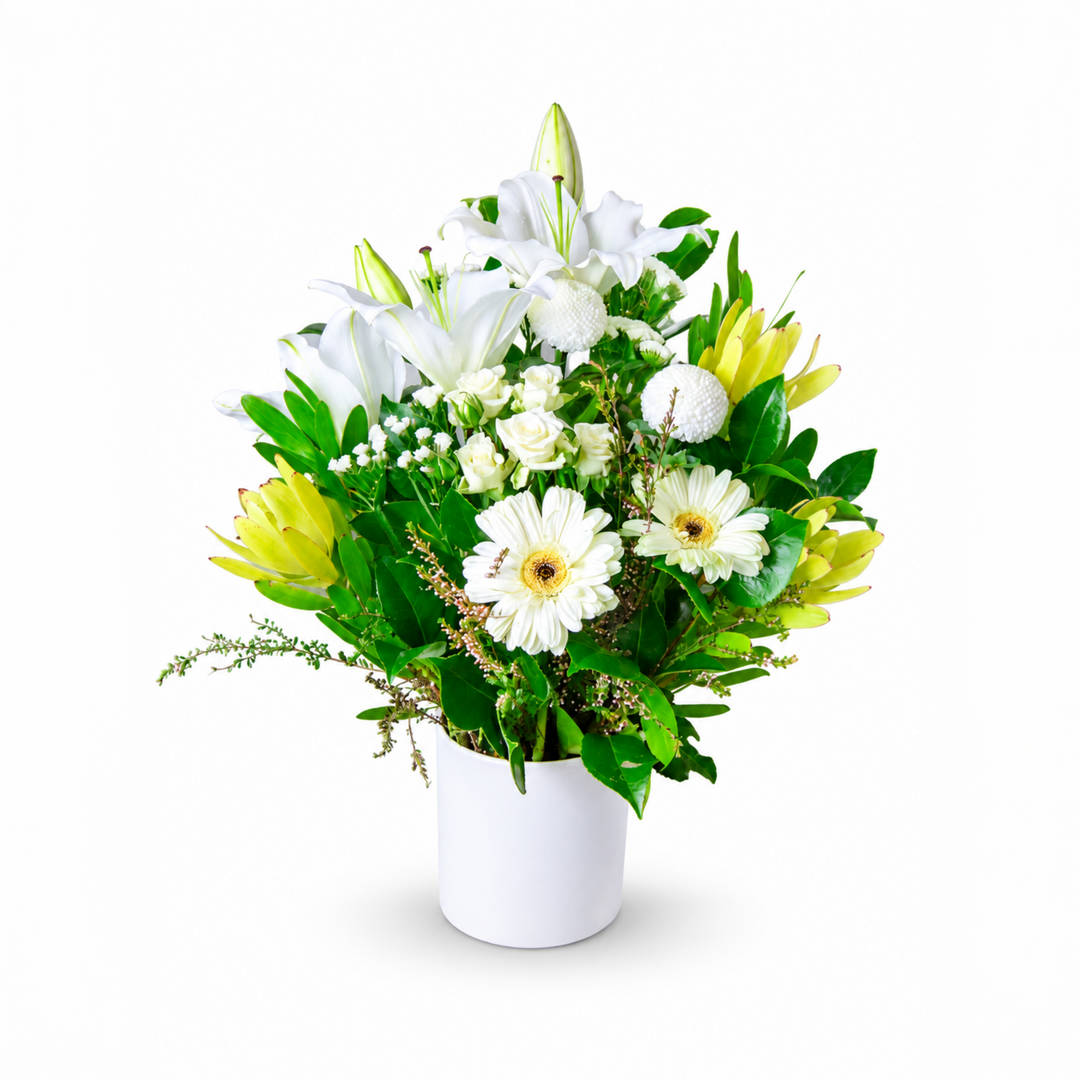 Fresh Breeze | White & Yellow Ceramic Vase Floral Arrangement