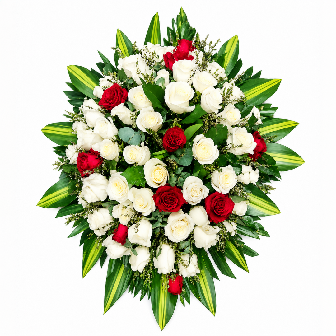 Eternal Devotion Red & White Posy Pad Tribute | Funeral Flowers Melbourne
