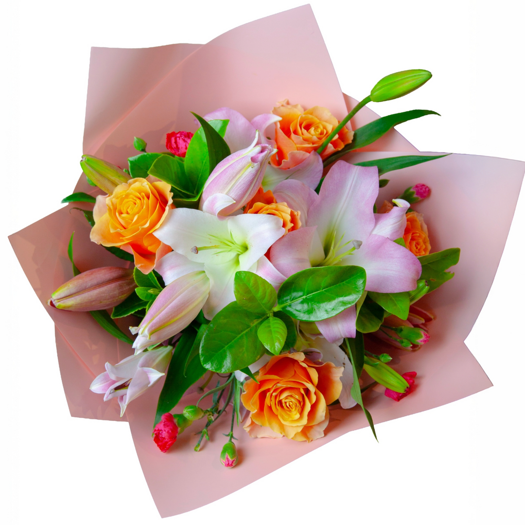 Peach Blossom Peach Rose & Lily Bouquet Melbourne