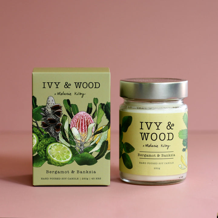 Australian citrus soy candle with bergamot, grapefruit, lemon peel and banksia fragrance by Ivy & Wood at The Flori Shoppe Melbourne.
