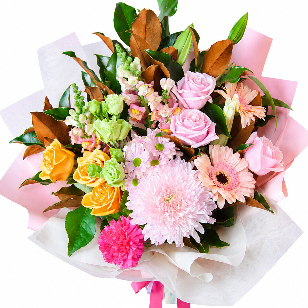pink spider disbud roses lily pink bouquet Pink Flowers Bouquet Melbourne 