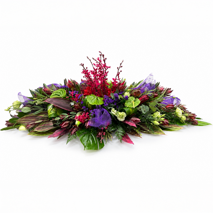 Majestic Farewell luxury red orchid and green anthurium casket spray Melbourne