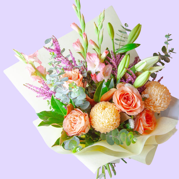 Handcrafted mixed flower bouquet, 'Seasonal Delight', featuring the day's freshest seasonal blooms by The Flori Shoppe Melbourne.